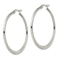 Chisel Stainless Steel Polished and Textured 40mm Diameter Hoop Earrings