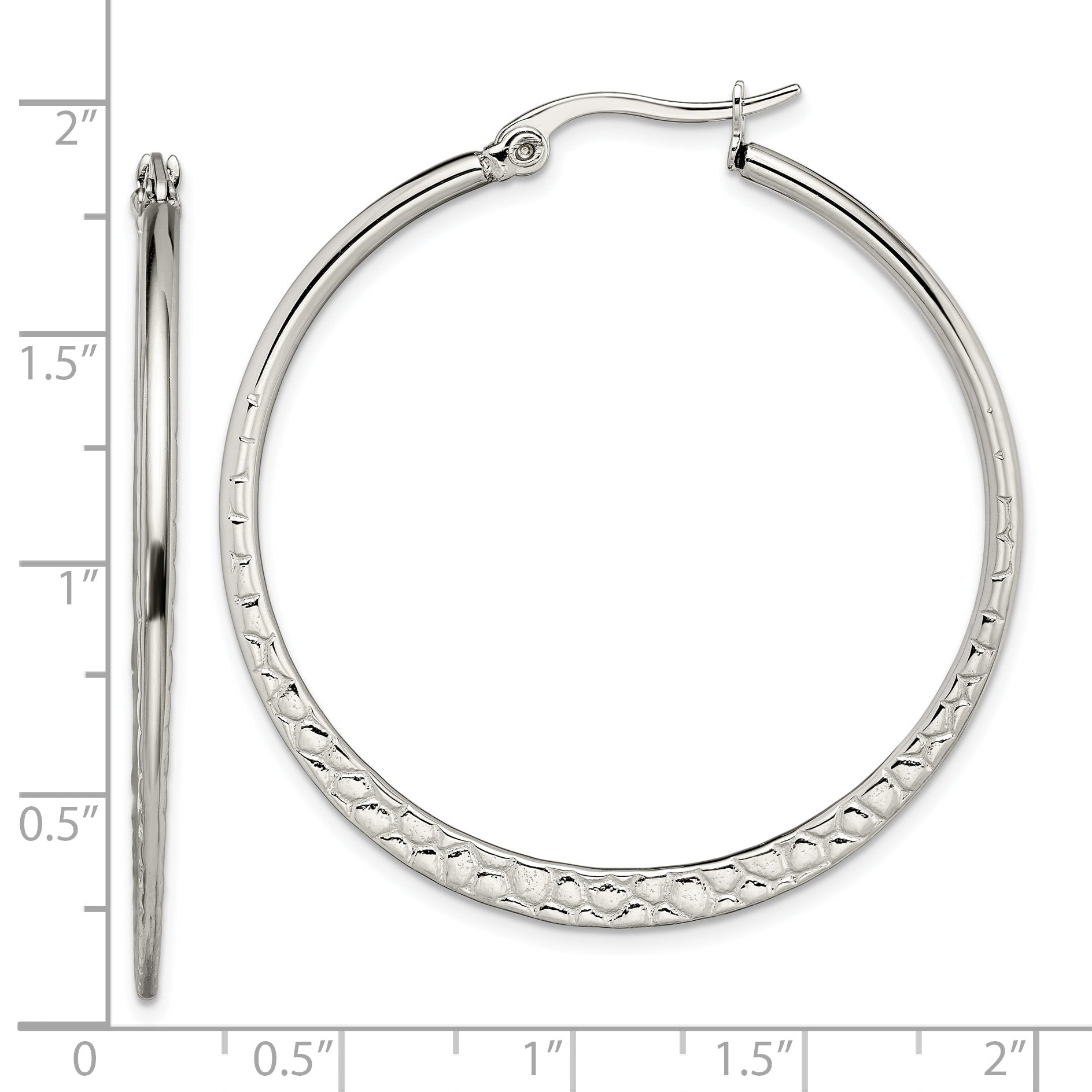 Chisel Stainless Steel Polished and Textured 40mm Diameter Hoop Earrings