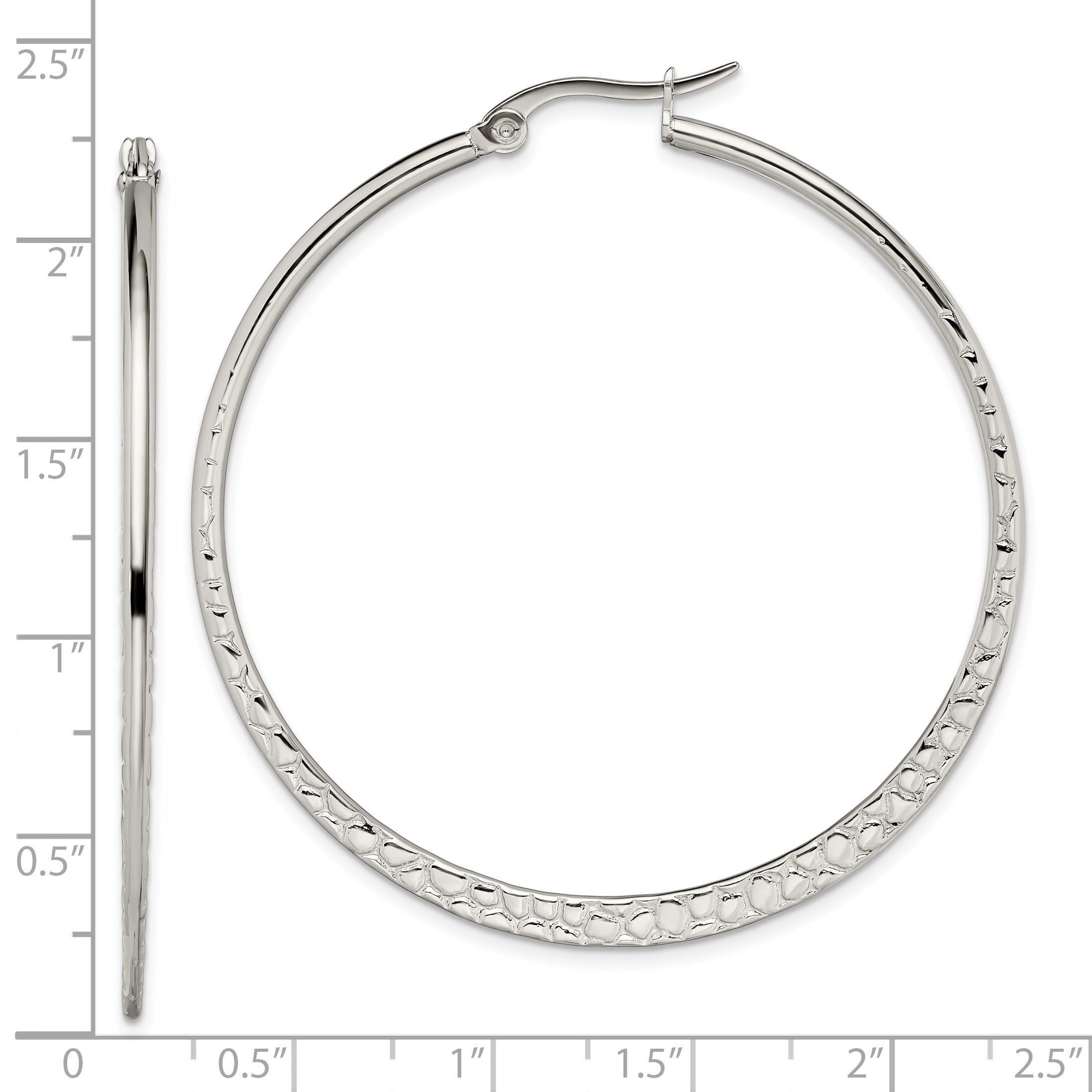 Chisel Stainless Steel Polished and Textured 50mm Diameter Hoop Earrings