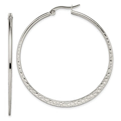 Chisel Stainless Steel Polished and Textured 50mm Diameter Hoop Earrings