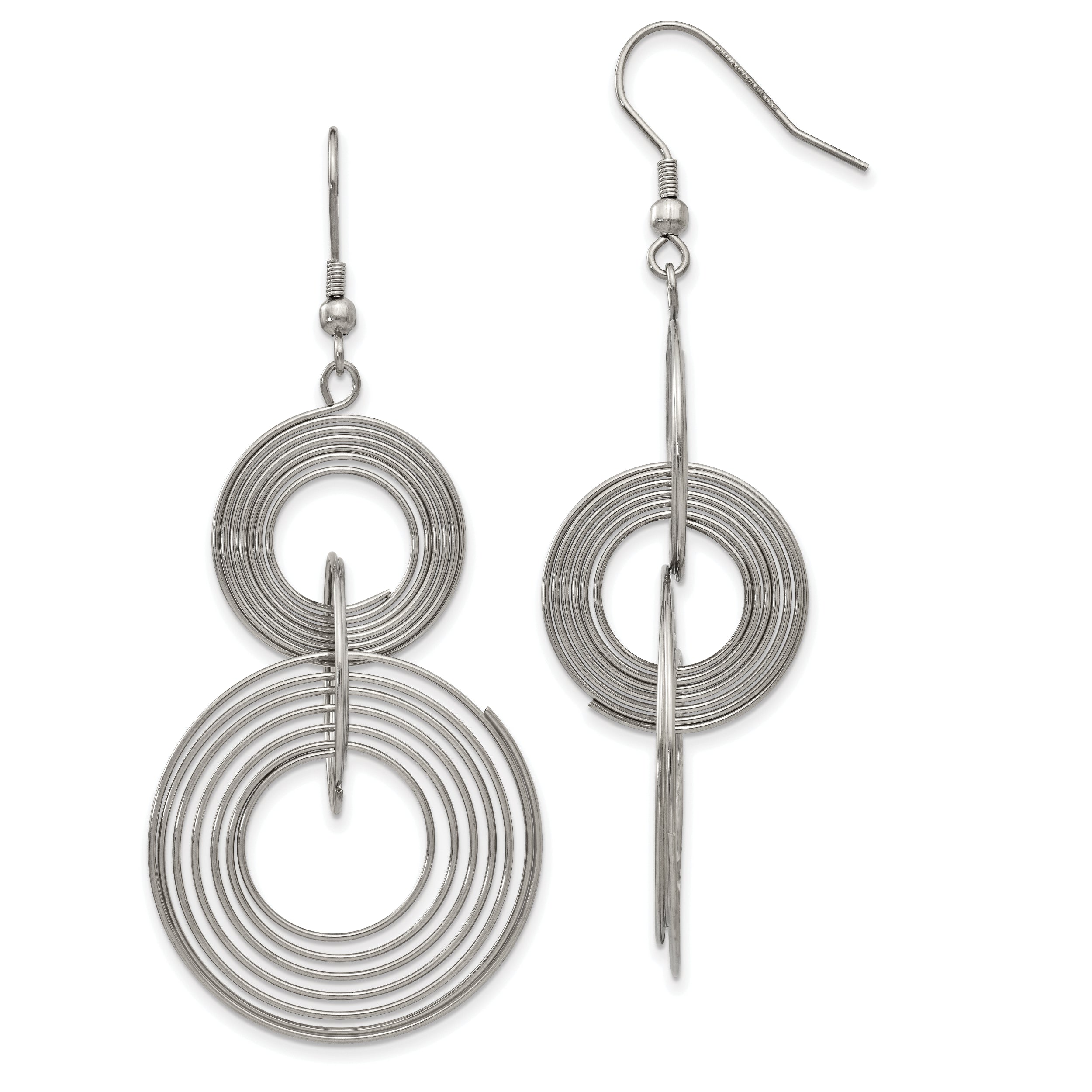 Chisel Stainless Steel Polished Multiple Circle Dangle Shepherd Hook Earrings