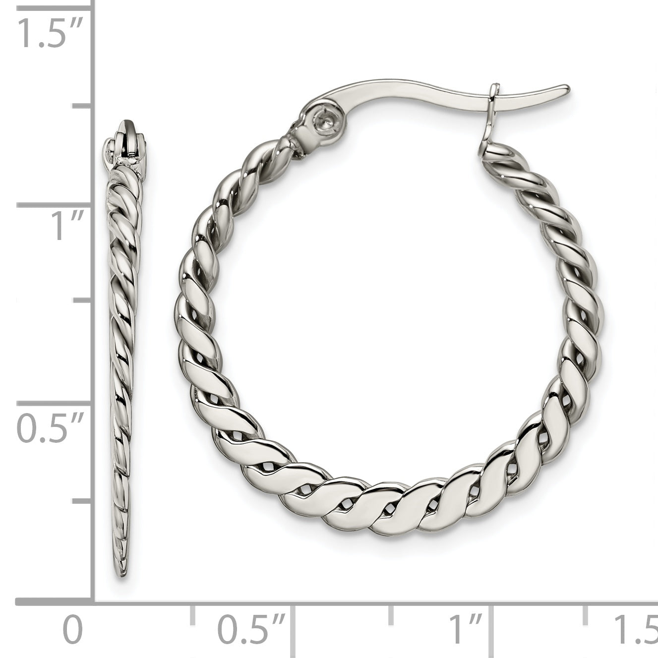 Chisel Stainless Steel Polished and Textured Braided Hoop Earrings