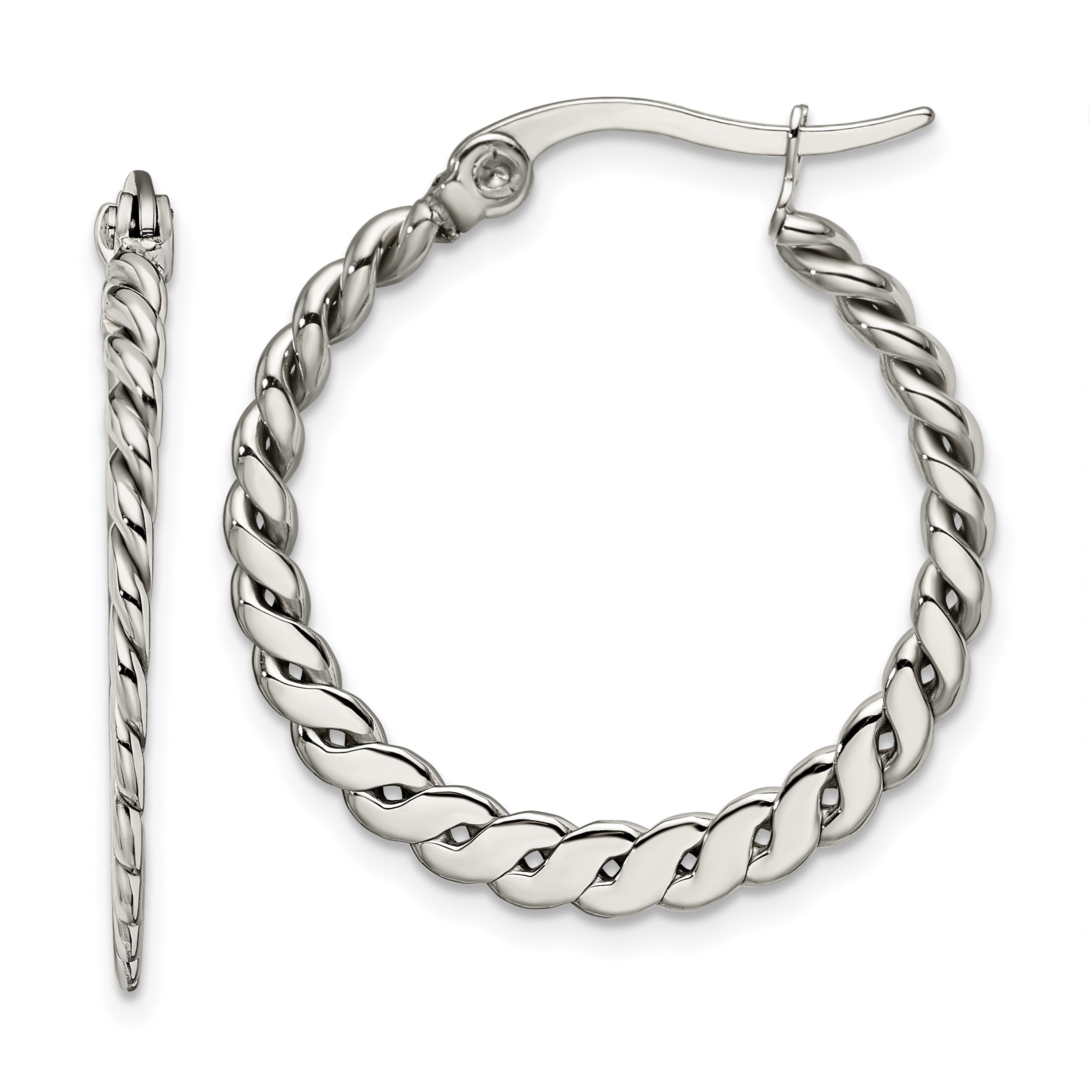 Chisel Stainless Steel Polished and Textured Braided Hoop Earrings