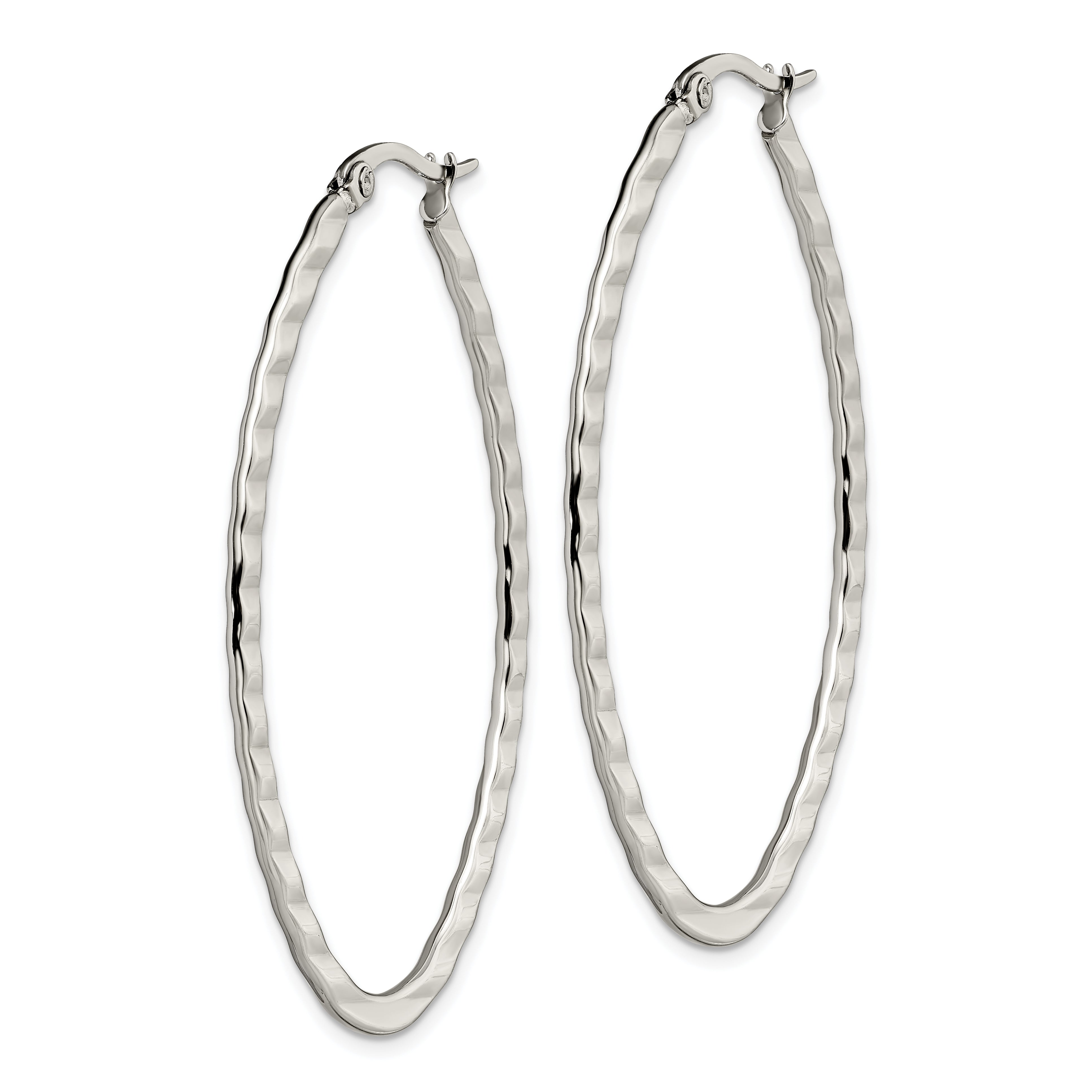 Chisel Stainless Steel Polished and Textured Oval Hoop Earrings