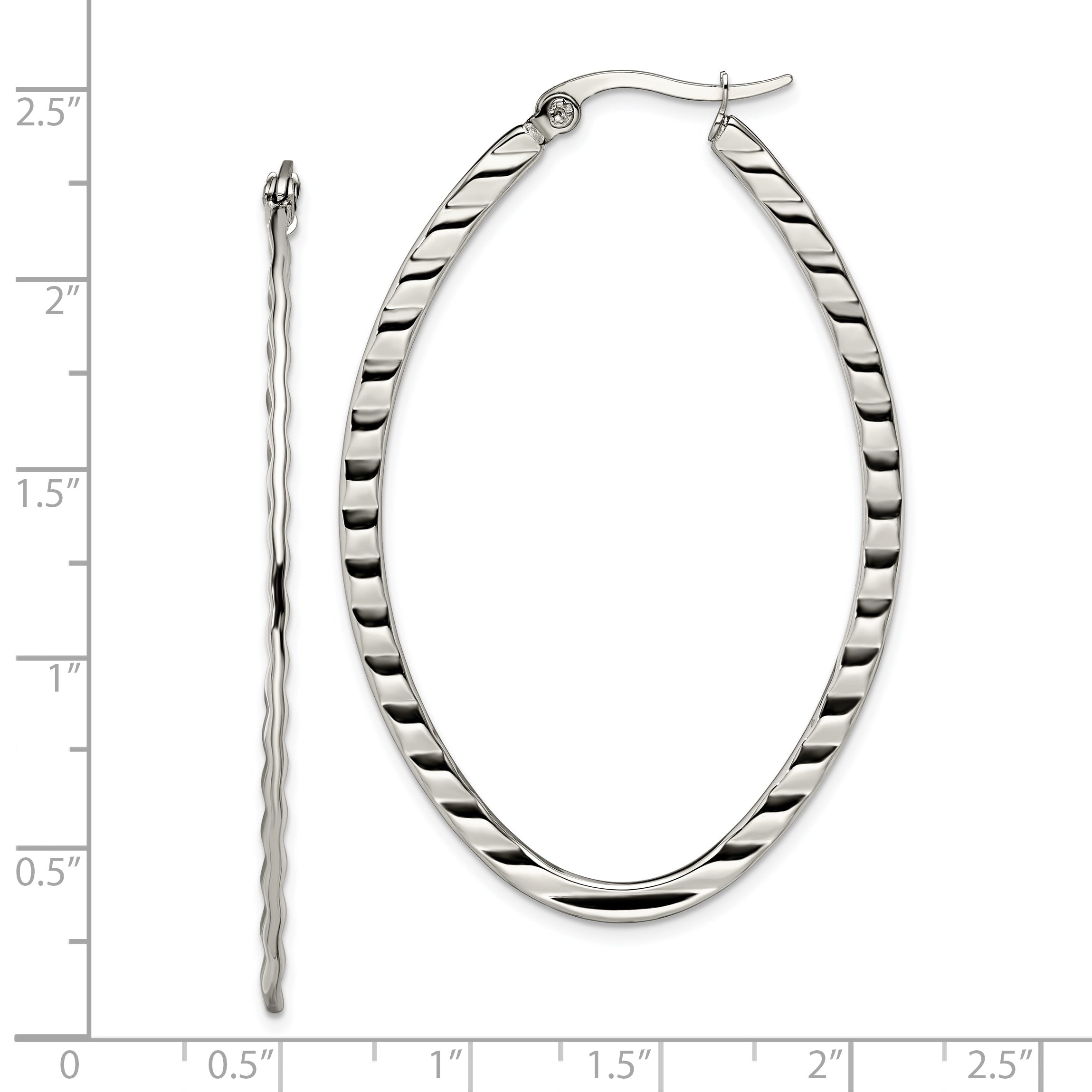 Chisel Stainless Steel Polished and Textured Oval Hoop Earrings