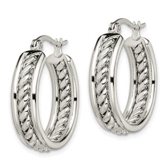 Chisel Stainless Steel Polished Twisted Middle 25mm Diameter Hoop Earrings