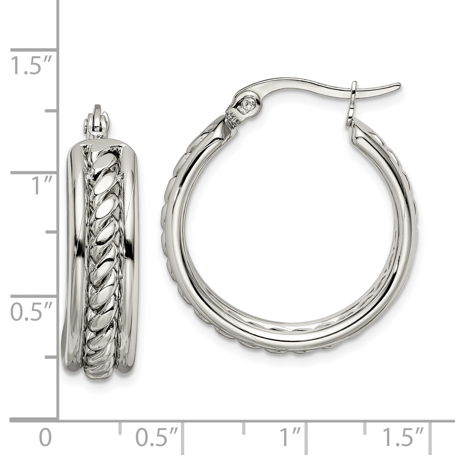 Chisel Stainless Steel Polished Twisted Middle 25mm Diameter Hoop Earrings