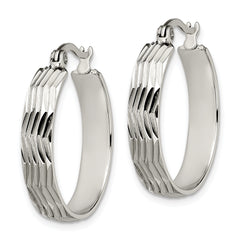 Chisel Stainless Steel Polished and Textured Hoop Earrings