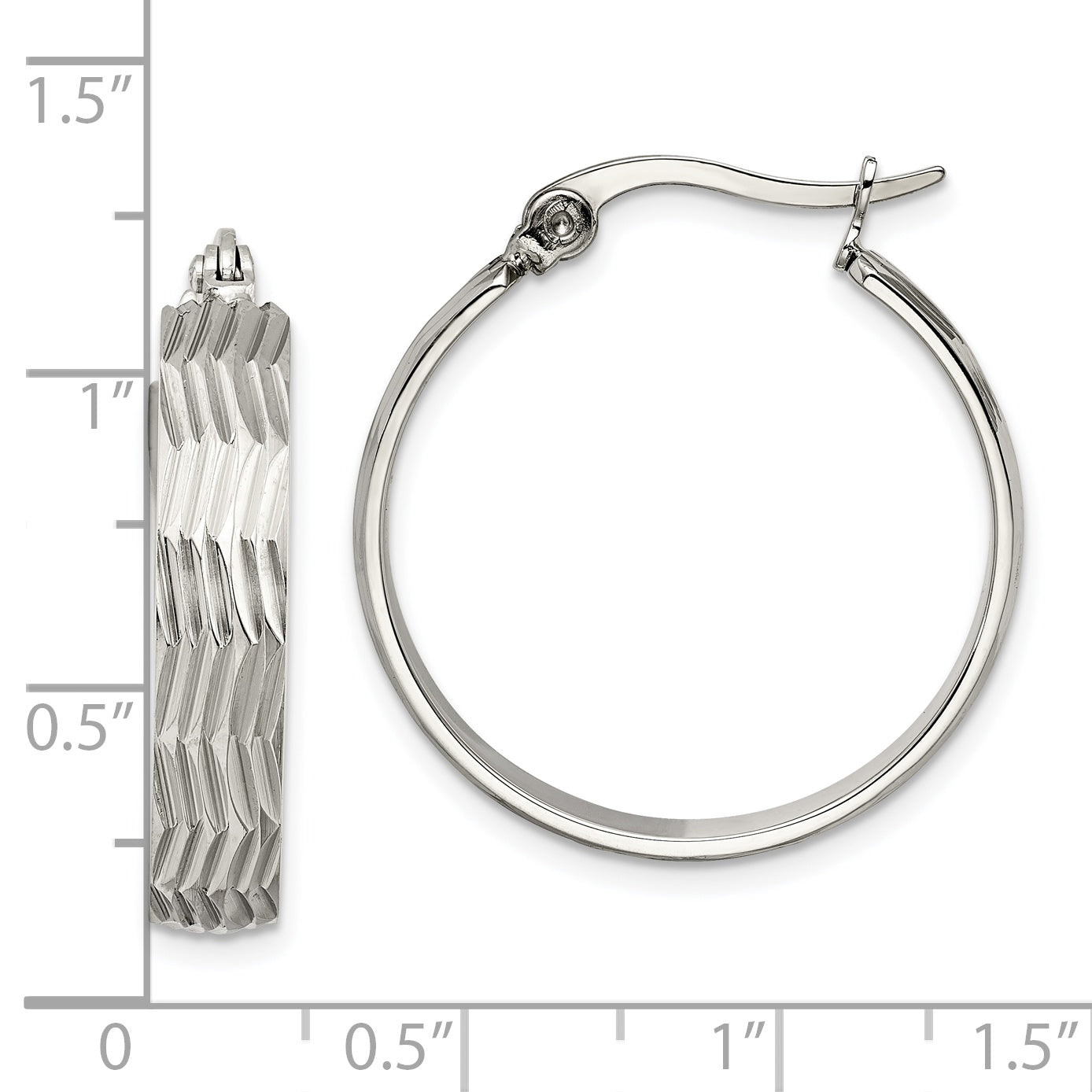 Chisel Stainless Steel Polished and Textured Hoop Earrings