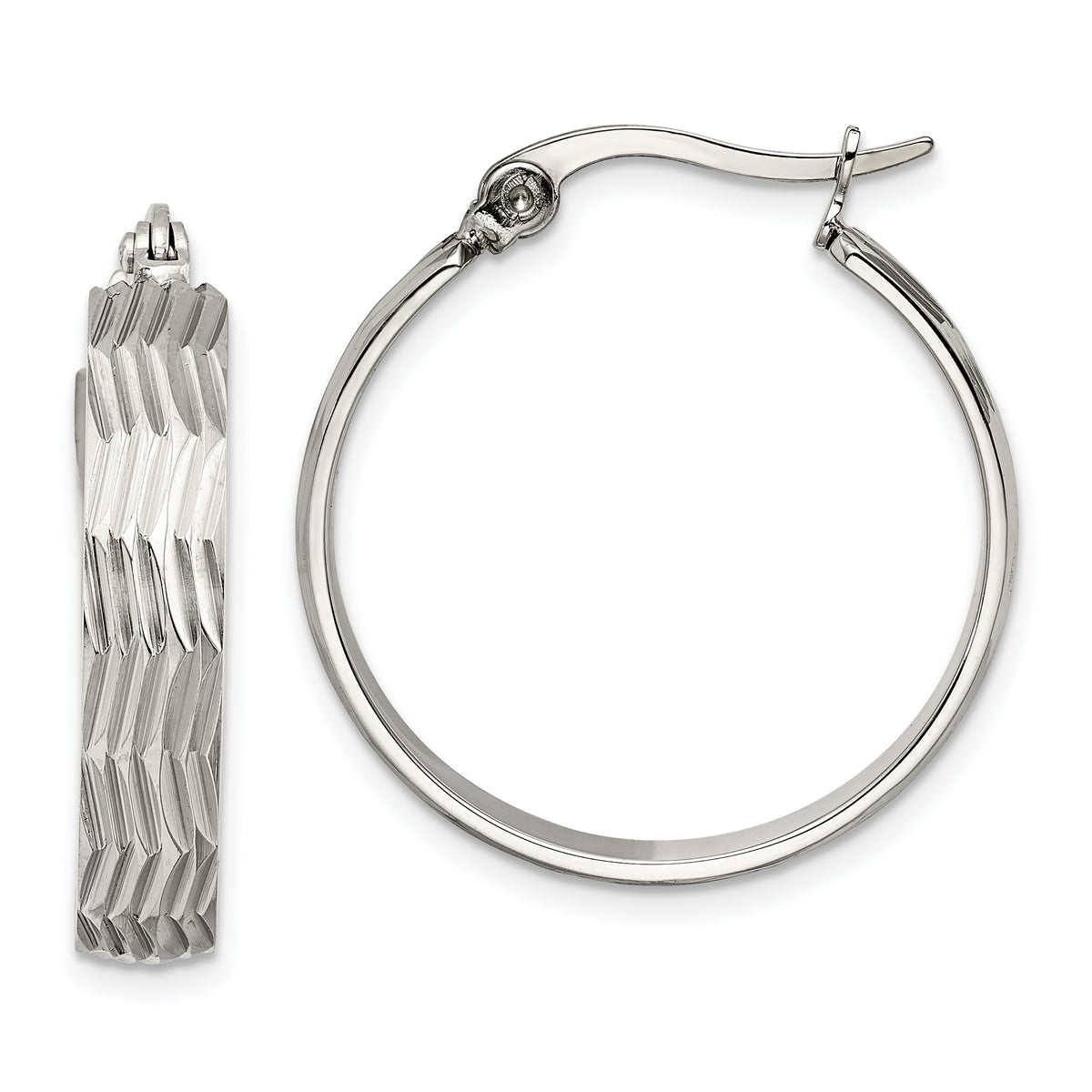 Chisel Stainless Steel Polished and Textured Hoop Earrings