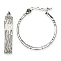 Chisel Stainless Steel Polished and Textured Hoop Earrings