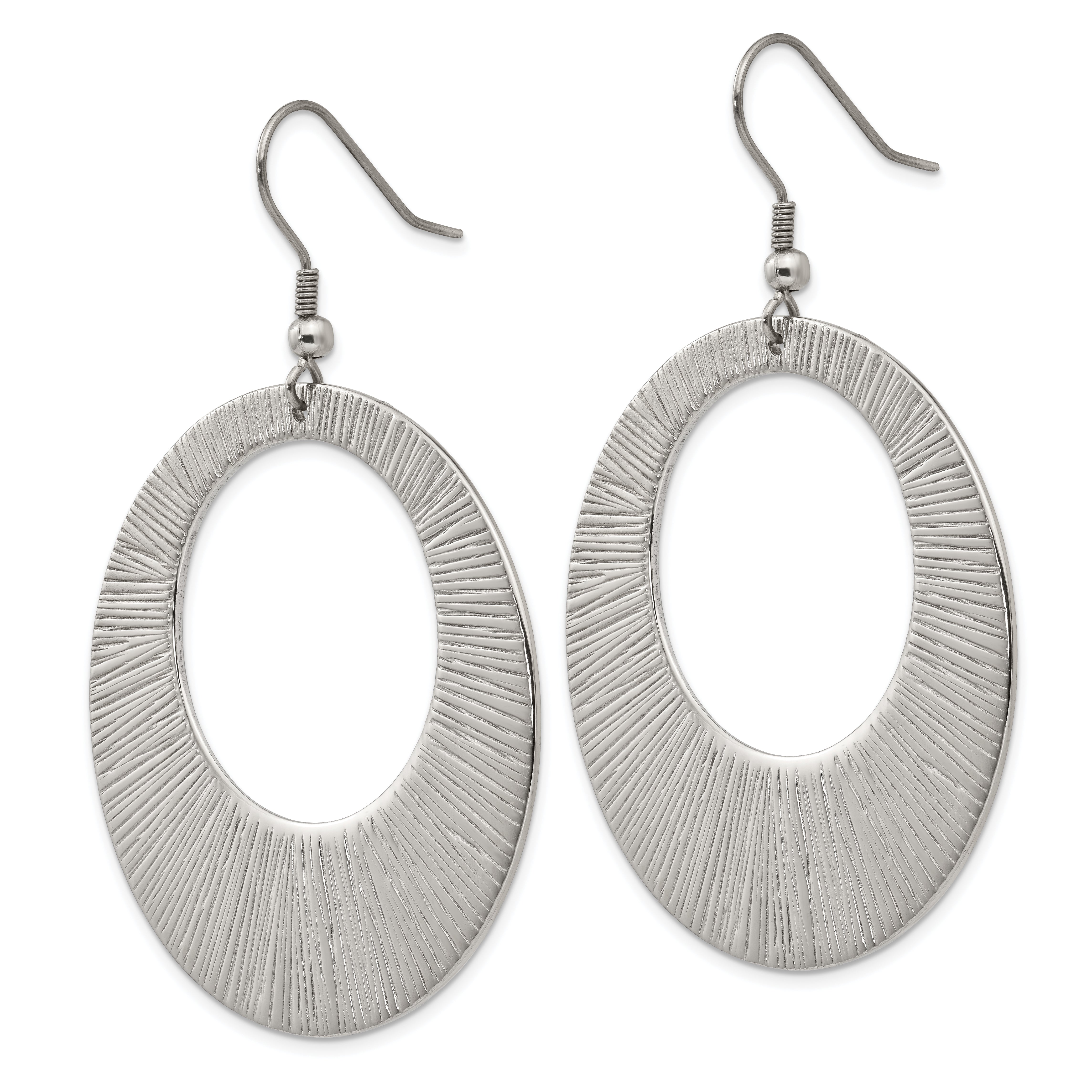 Chisel Stainless Steel Polished and Textured Circle Dangle Shepherd Hook Earrings