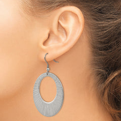 Chisel Stainless Steel Polished and Textured Circle Dangle Shepherd Hook Earrings