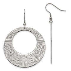 Chisel Stainless Steel Polished and Textured Circle Dangle Shepherd Hook Earrings