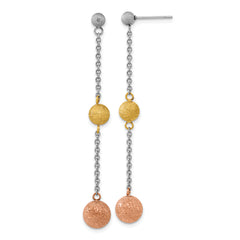 Stainless Steel Tri-Color IP-plated Laser Cut Post Dangle Earrings