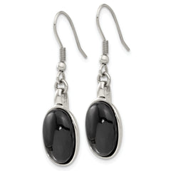 Sophia Jewelers Polished Stainless Steel Black Agate Oval Drop Earrings