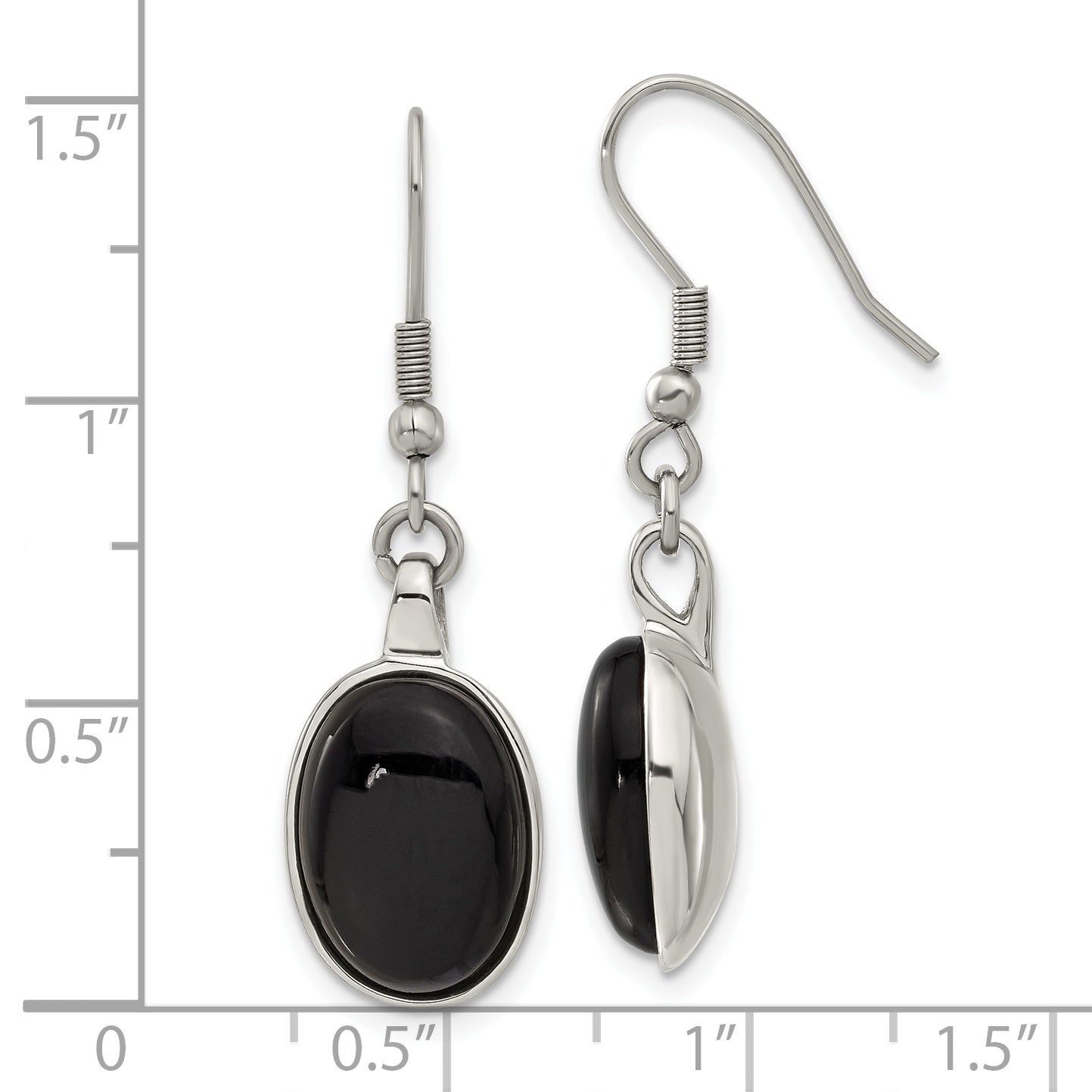 Stainless Steel Black Agate Oval Earrings