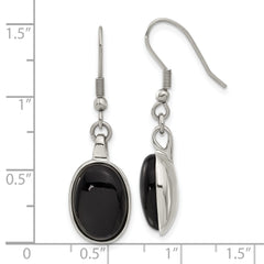 Sophia Jewelers Polished Stainless Steel Black Agate Oval Drop Earrings