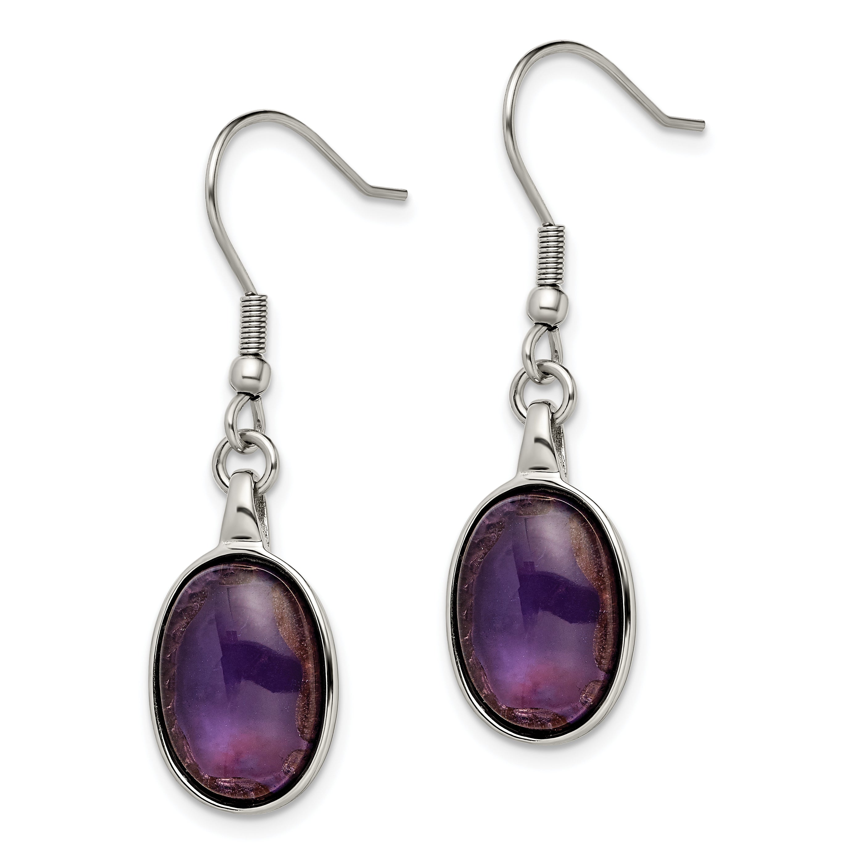 Stainless Steel Synthetic Amethyst Earrings