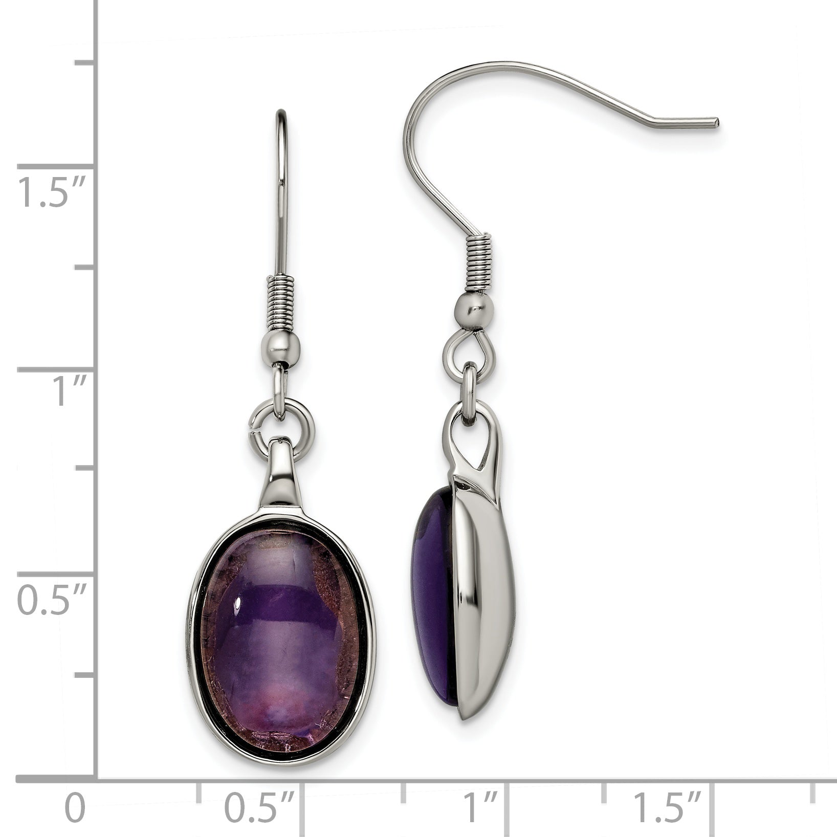 Sophia Jewelers Stainless Steel Amethyst Drop Earrings Polished Elegance