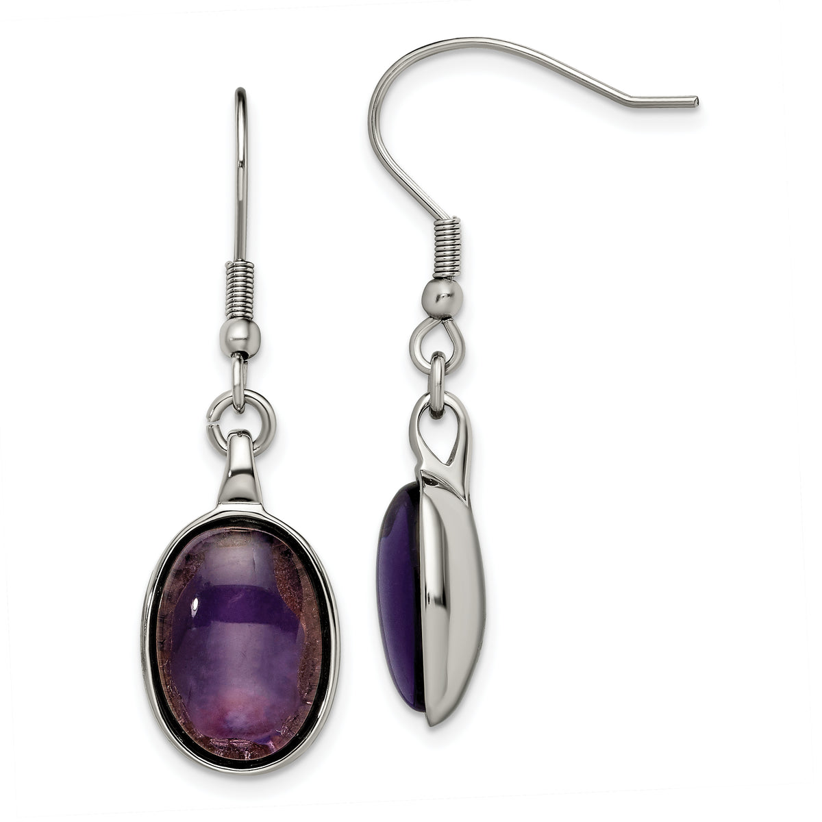 Stainless Steel Synthetic Amethyst Earrings