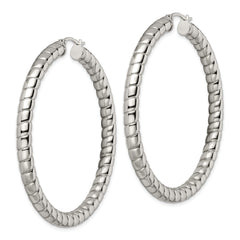 Chisel Stainless Steel Polished and Textured Hollow Hoop Earrings