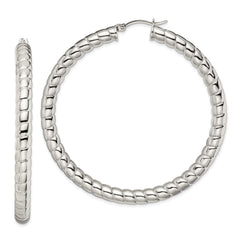 Chisel Stainless Steel Polished and Textured Hollow Hoop Earrings