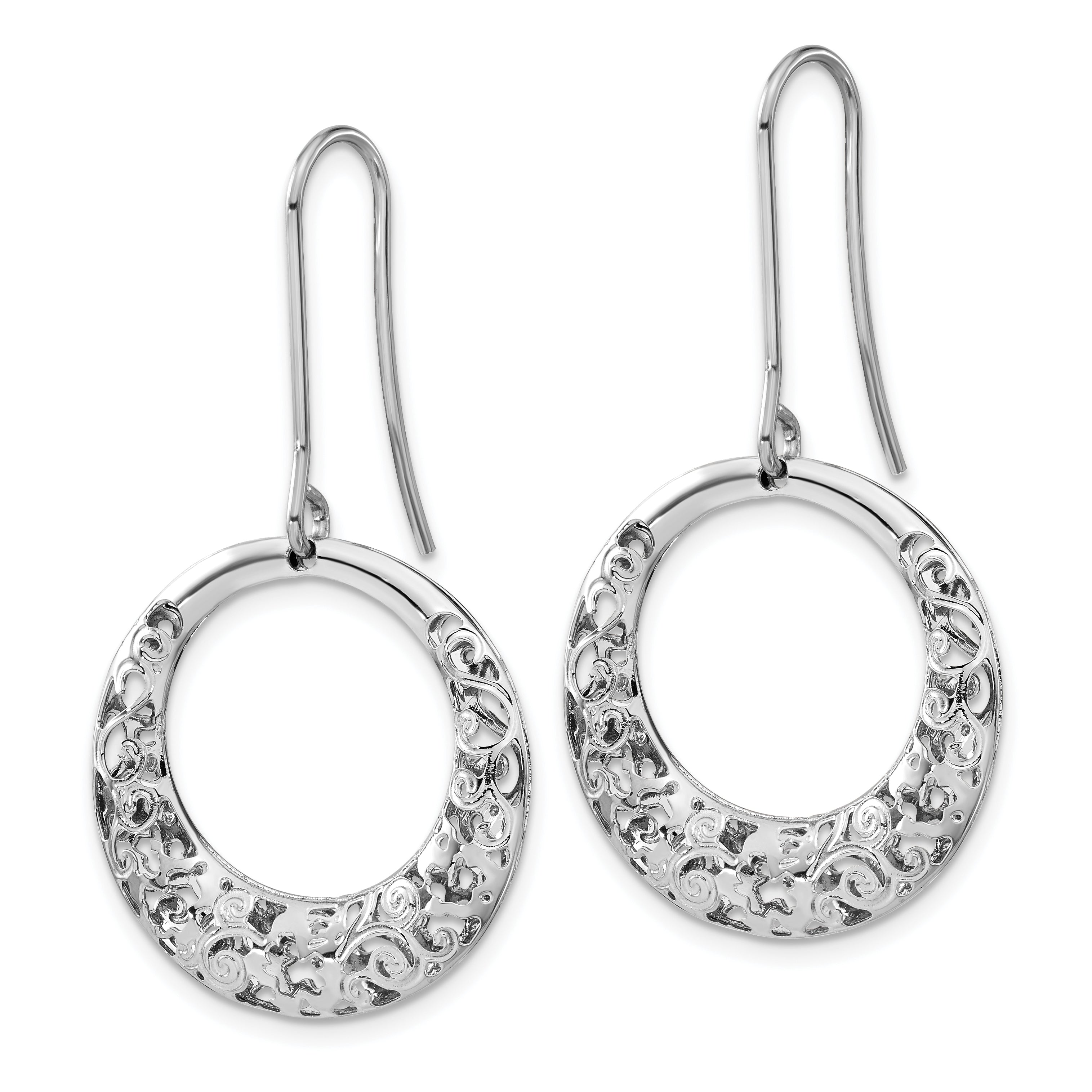 Stainless Steel Polished Filigree Circle Dangle Earrings