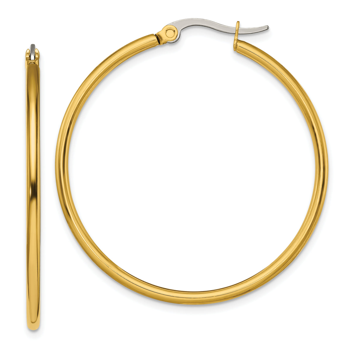 Chisel Stainless Steel Polished Yellow IP-plated 40mm Diameter 2mm Hoop Earrings