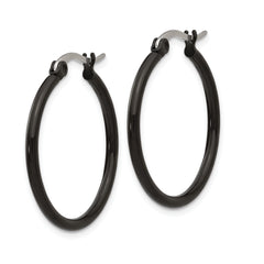 Stainless Steel Polished Black Hoop Earrings Gift-Ready 26mm