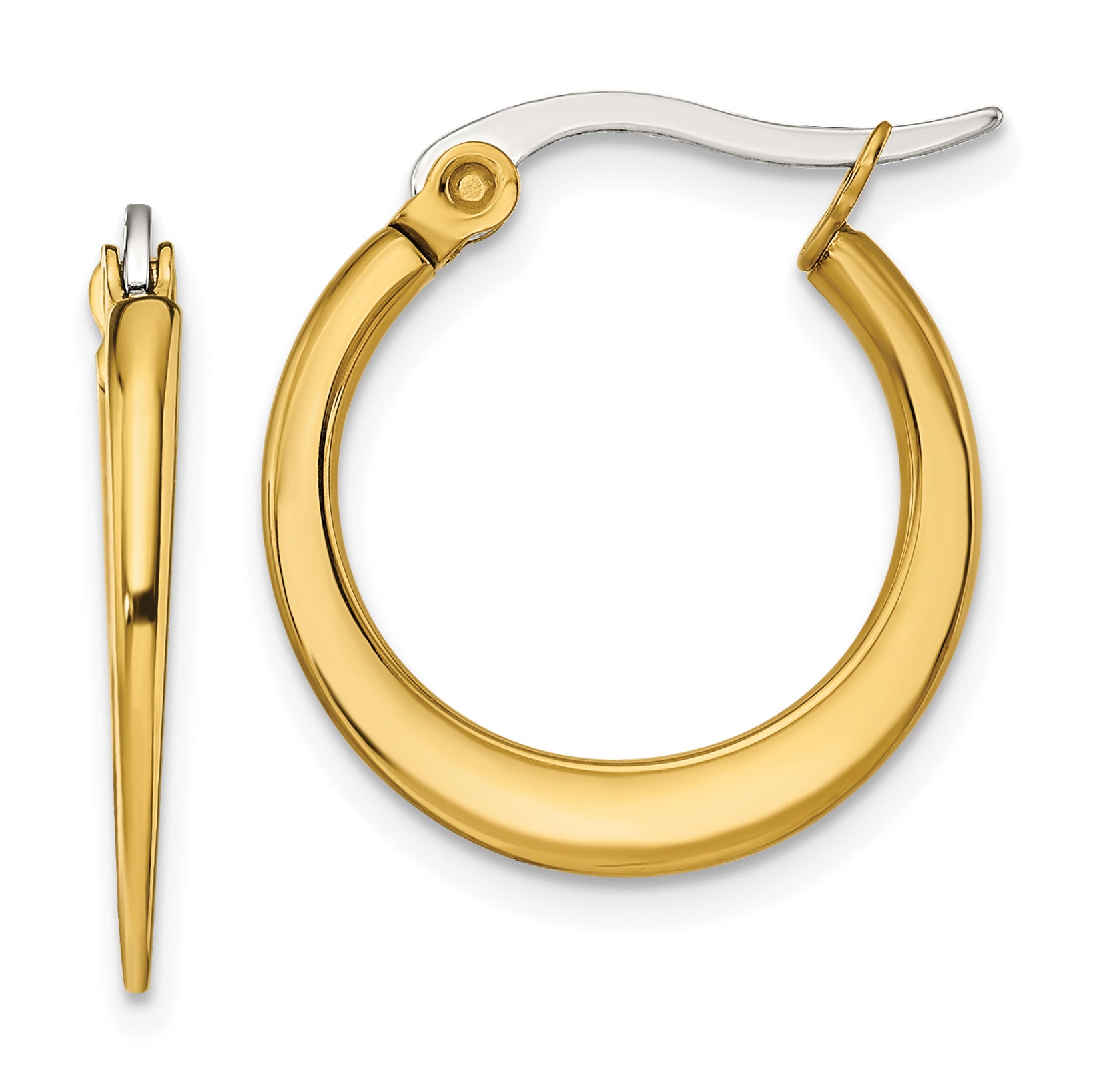 Chisel Stainless Steel Polished Yellow IP-plated Tapered 19mm Diameter Hoop Earrings