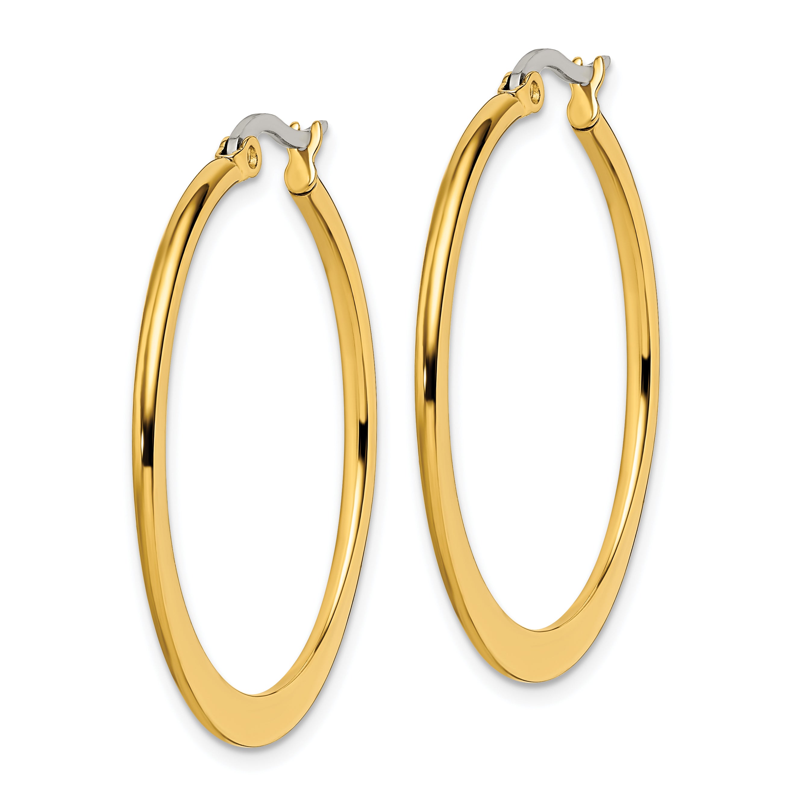 Chisel Stainless Steel Polished Yellow IP-plated Tapered 34mm Diameter Hoop Earrings