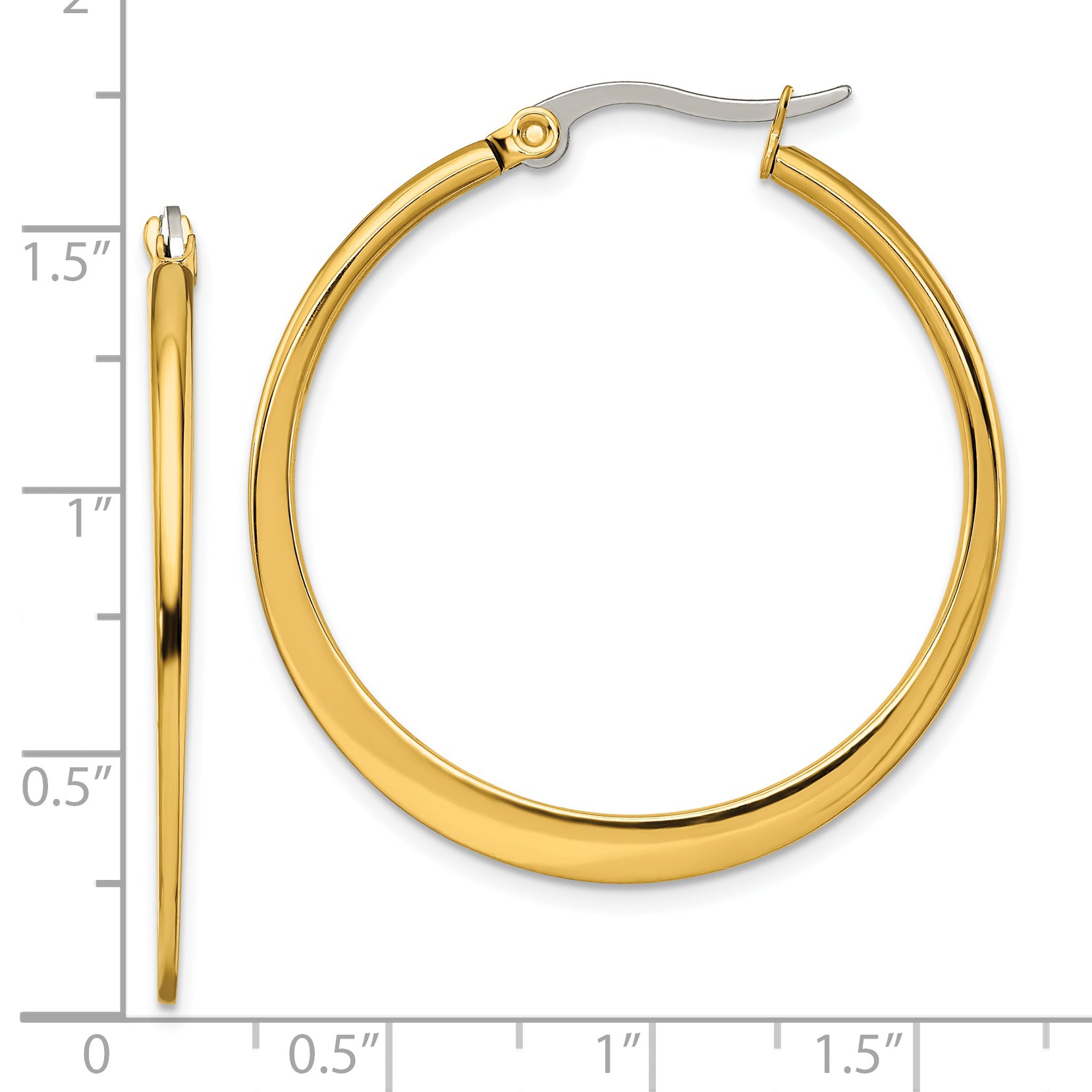 Chisel Stainless Steel Polished Yellow IP-plated Tapered 34mm Diameter Hoop Earrings