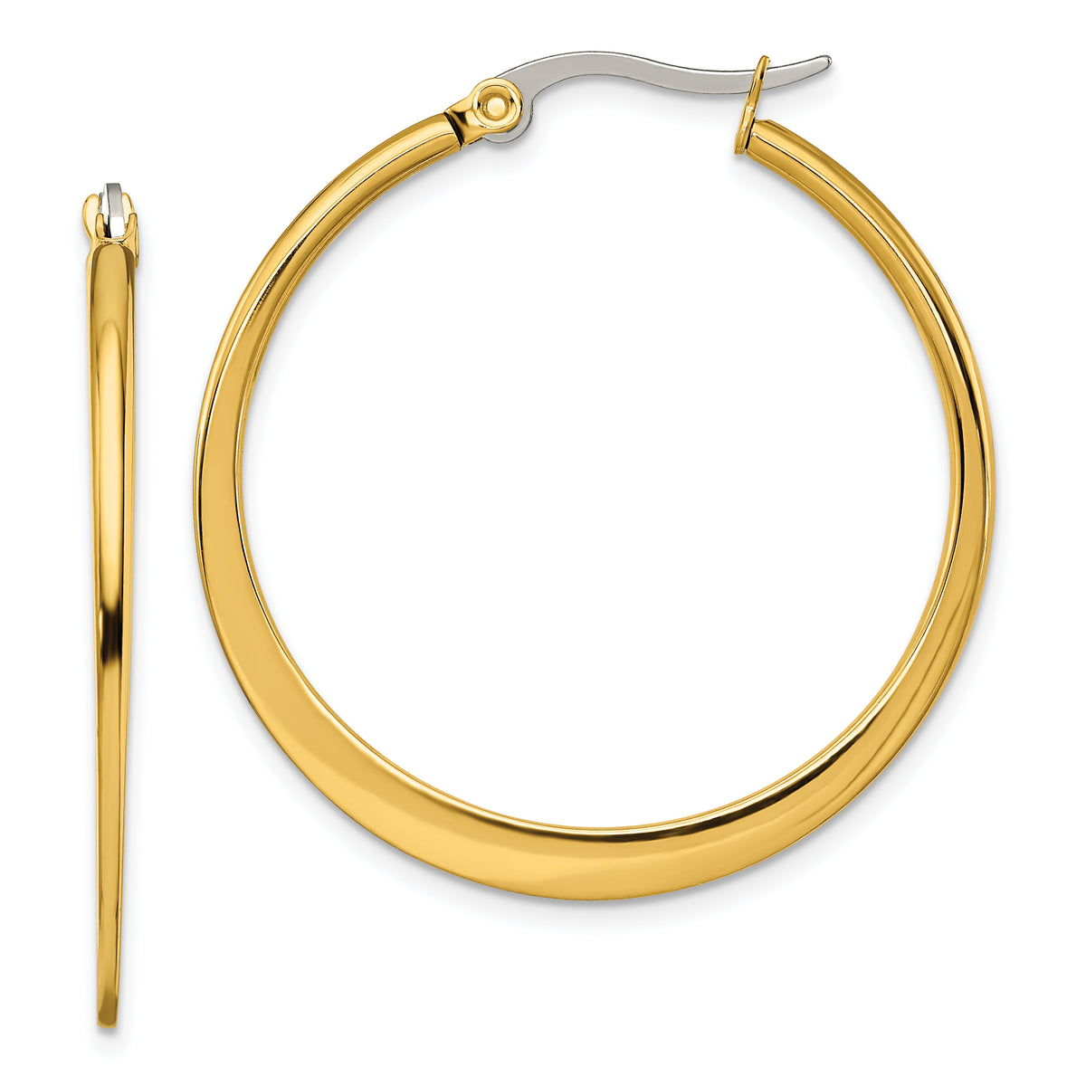 Chisel Stainless Steel Polished Yellow IP-plated Tapered 34mm Diameter Hoop Earrings