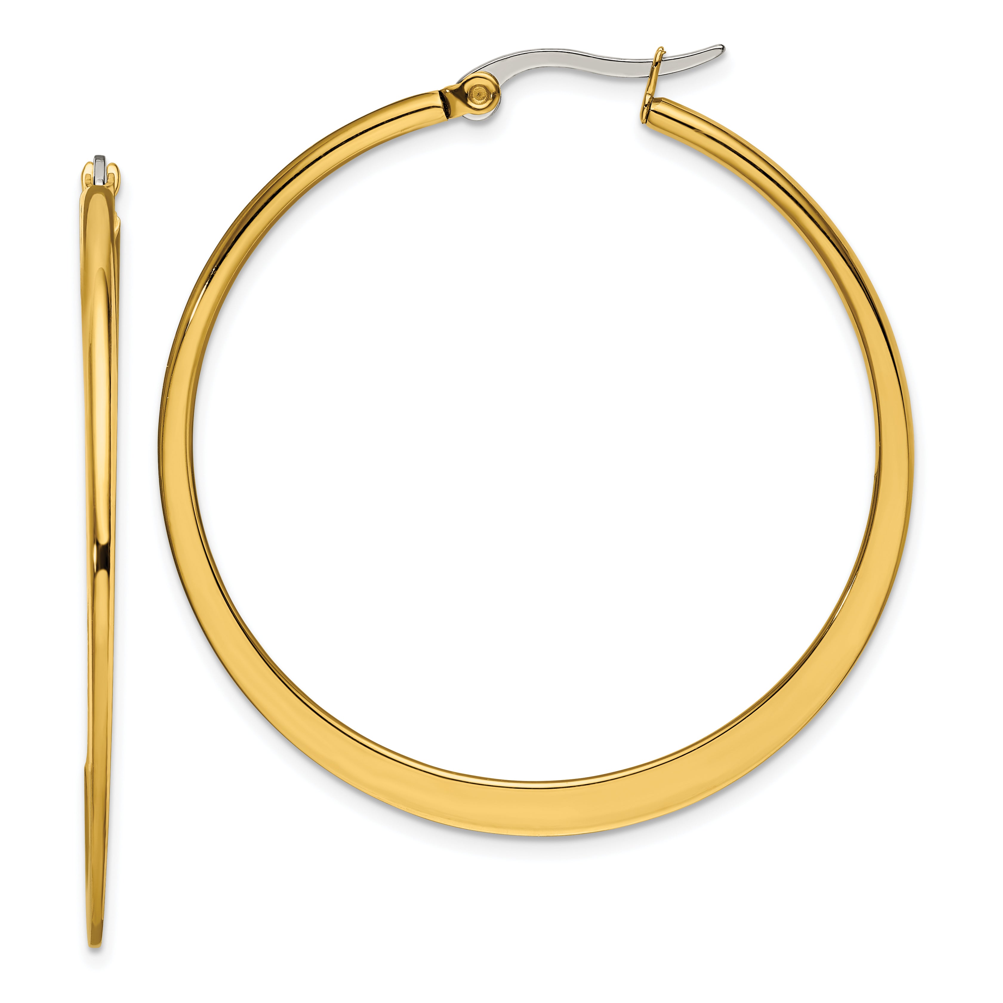 Chisel Stainless Steel Polished Yellow IP-plated Tapered 43mm Diameter Hoop Earrings