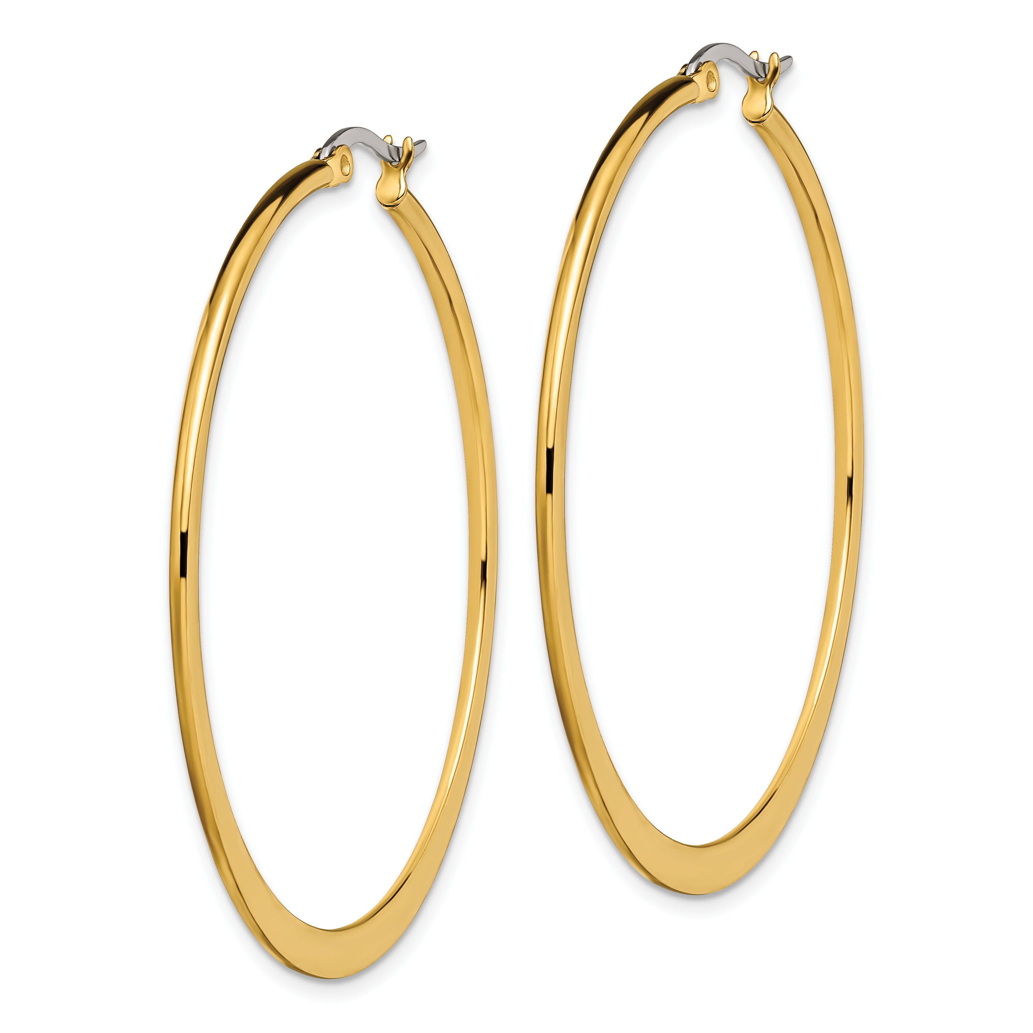 Chisel Stainless Steel Polished Yellow IP-plated Tapered 50mm Diameter Hoop Earrings