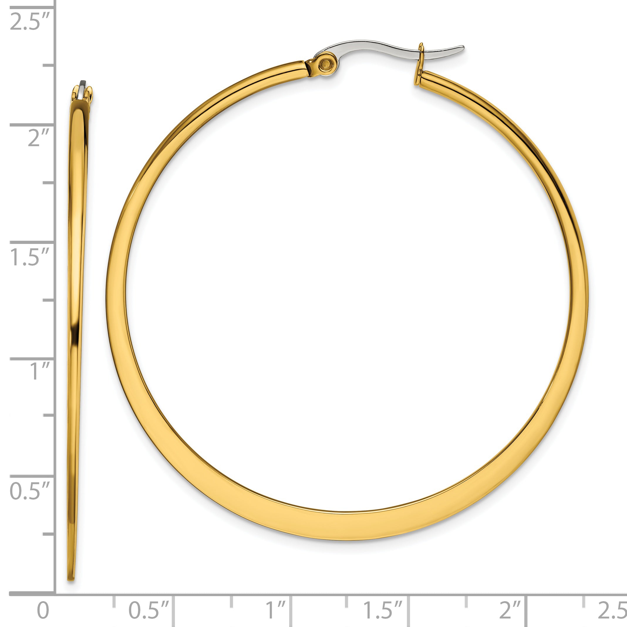 Chisel Stainless Steel Polished Yellow IP-plated Tapered 50mm Diameter Hoop Earrings