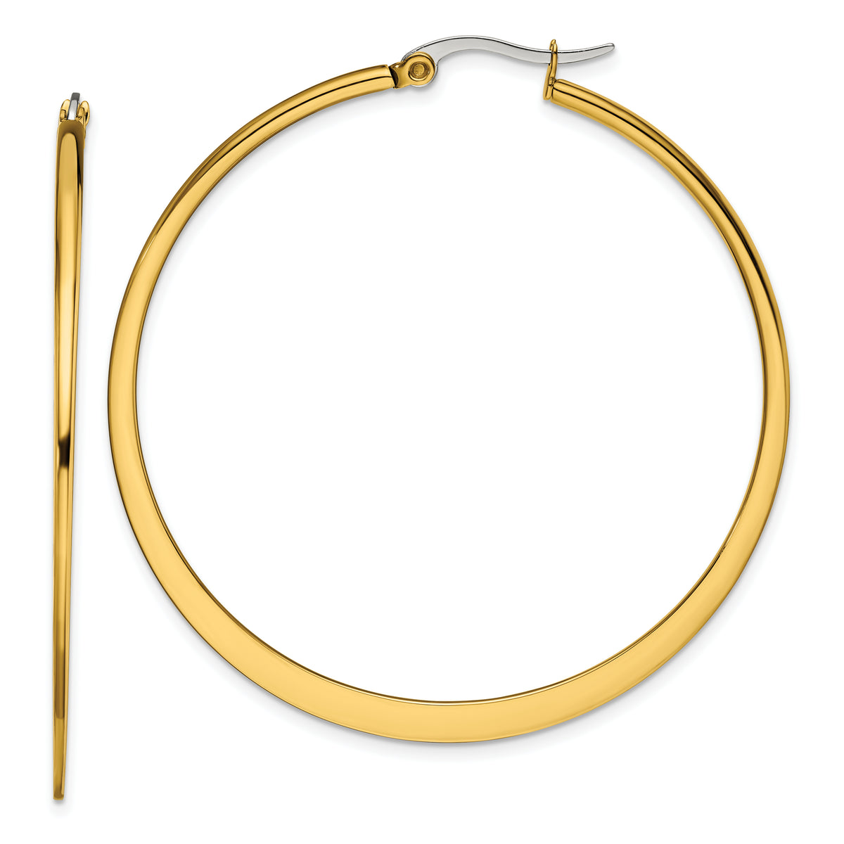 Chisel Stainless Steel Polished Yellow IP-plated Tapered 50mm Diameter Hoop Earrings