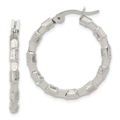 Stainless Steel Polished & Textured Round Hoop Earrings