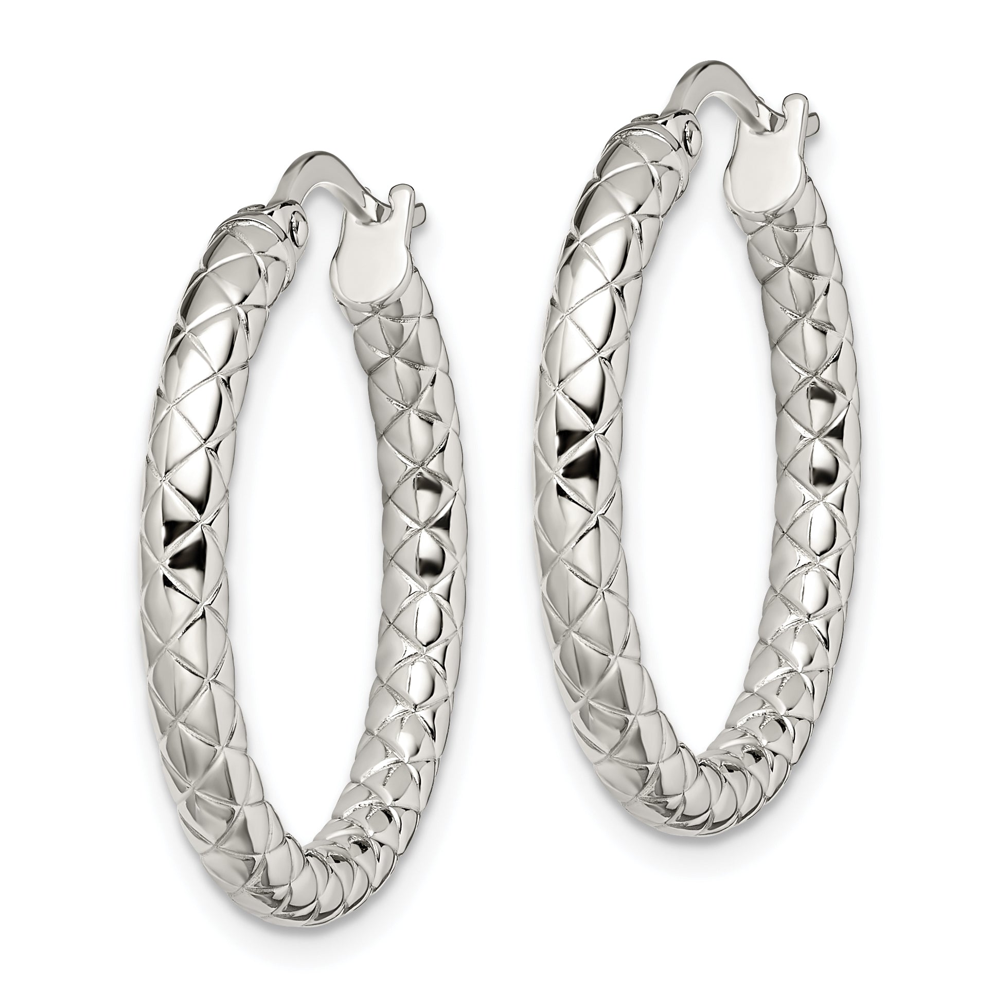 Chisel Stainless Steel Polished and Textured Hollow Hoop Earrings