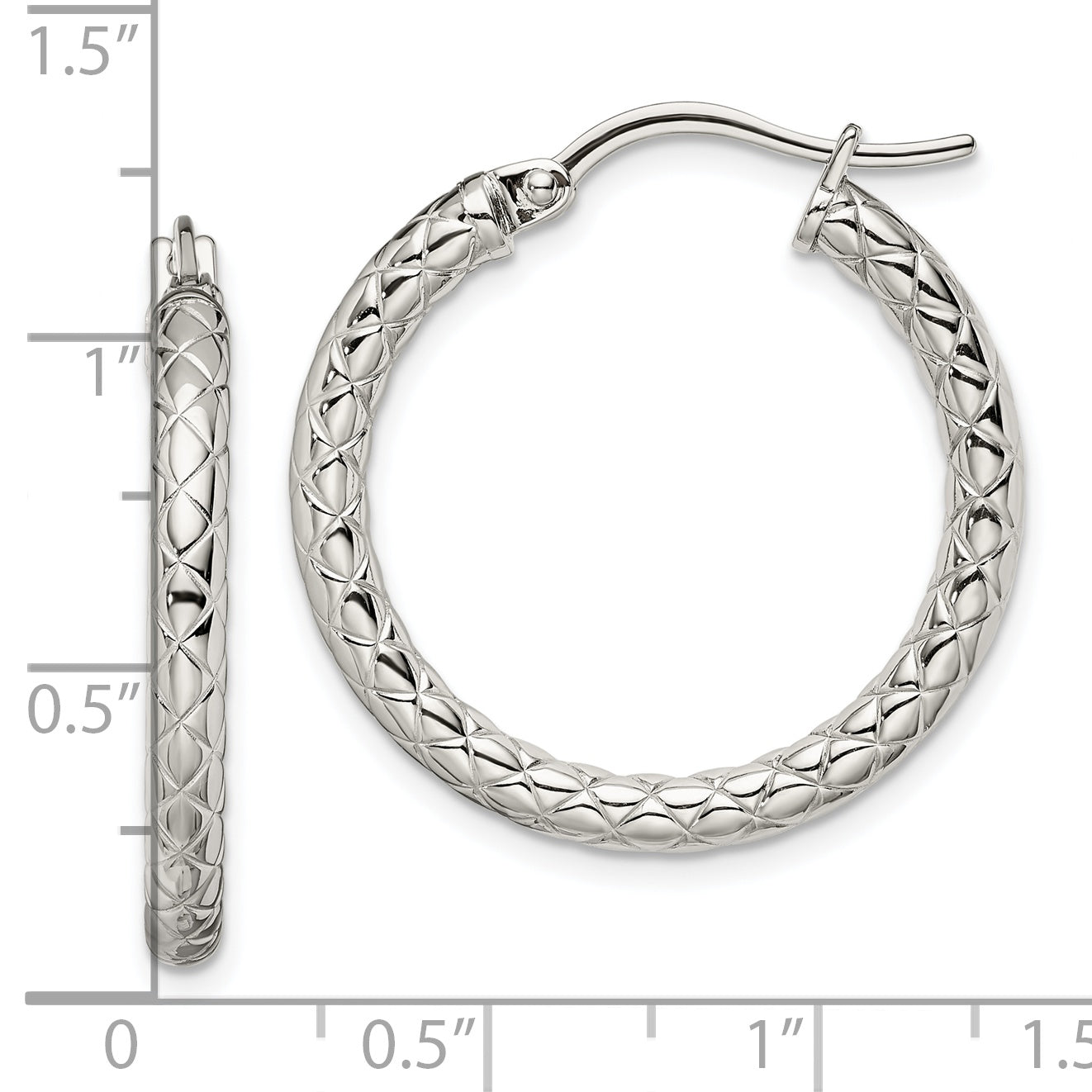 Chisel Stainless Steel Polished and Textured Hollow Hoop Earrings