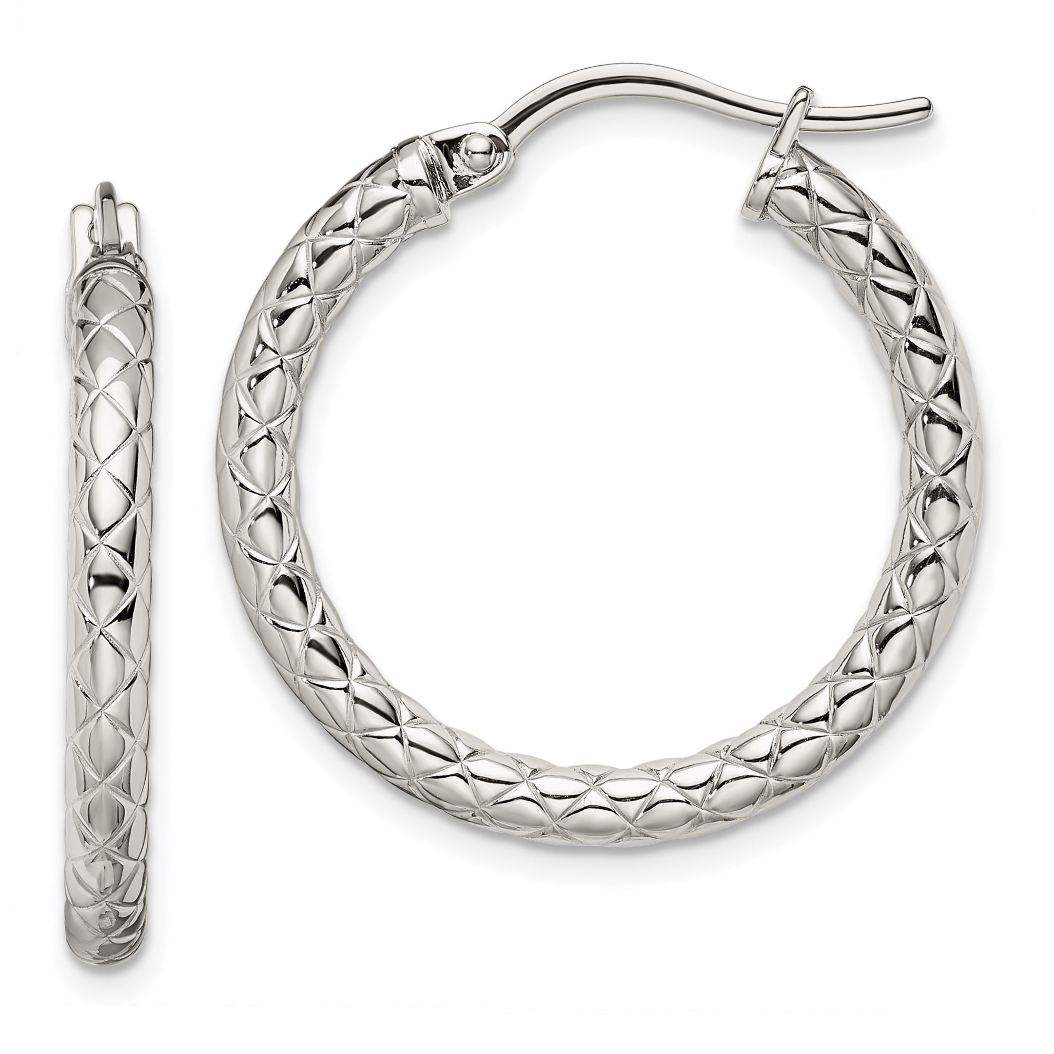 Chisel Stainless Steel Polished and Textured Hollow Hoop Earrings