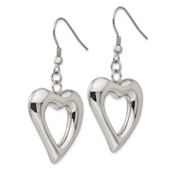 Polished Stainless Steel Heart Dangle Earrings with Gift Pouch