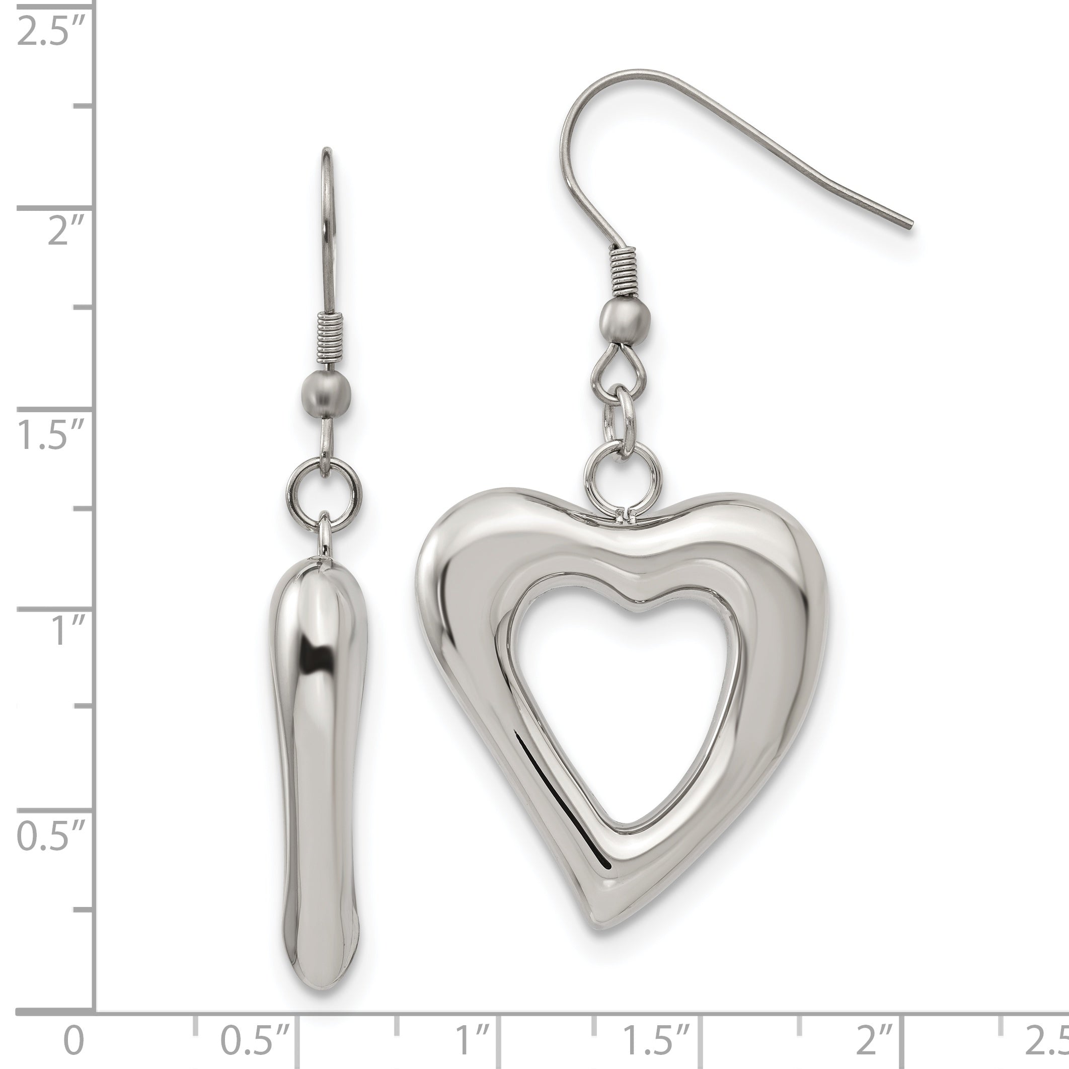 Polished Stainless Steel Heart Dangle Earrings with Gift Pouch