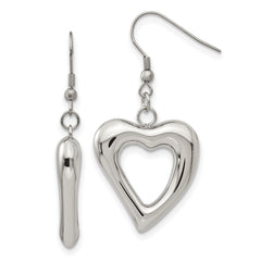 Chisel Stainless Steel Polished Heart Shepherd Hook Dangle Earrings