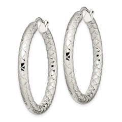 Chisel Stainless Steel Polished and Textured 30mm Diameter Hollow Hoop Earrings