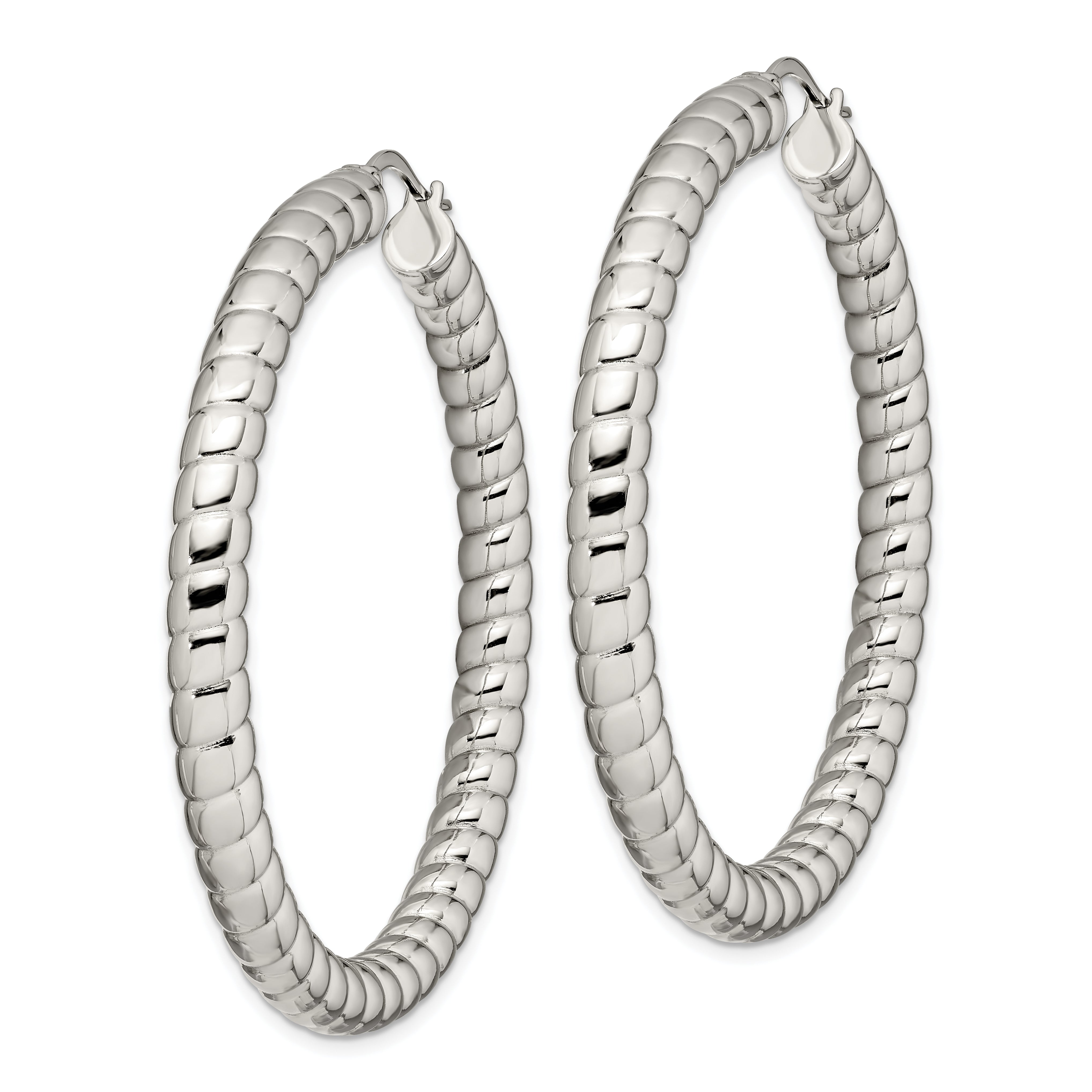 Stainless Steel Polished & Textured Hollow 45mm Diameter Hoop Earrings