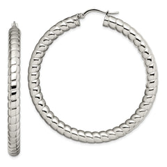 Stainless Steel Polished & Textured Hollow 45mm Diameter Hoop Earrings