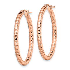 Chisel Stainless Steel Polished and Textured Rose IP-plated Hollow Hoop Earrings