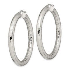 Stainless Steel Polished and Textured Hollow Hoop Earrings